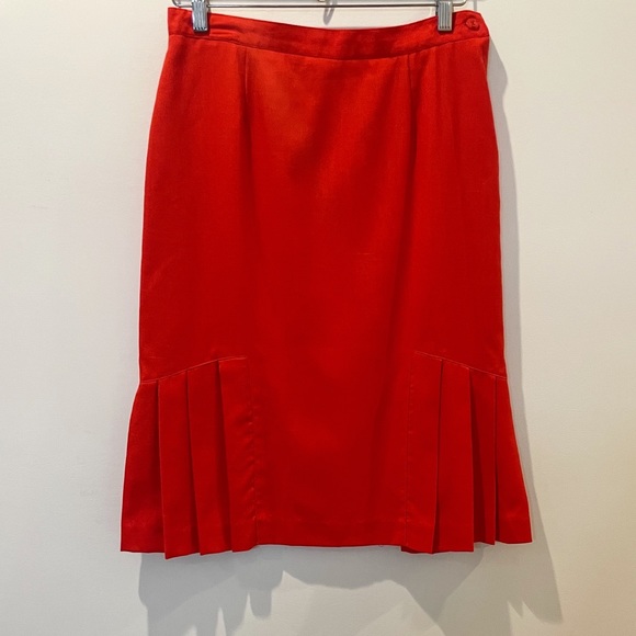 Vintage 80s Candy Apple Red Pencil Skirt with Side Pleats - Picture 1 of 9